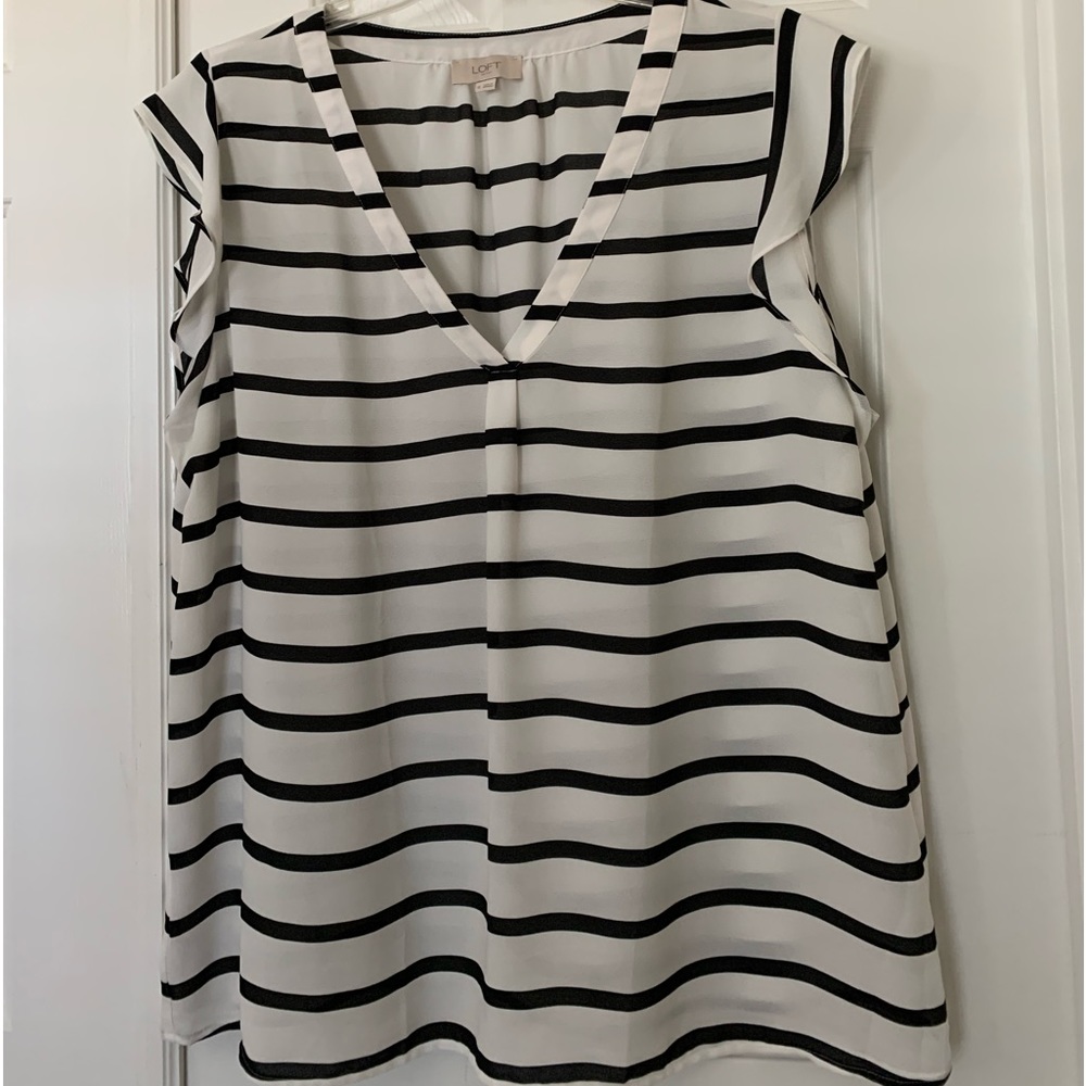 LOFT Black and White Striped Blouse